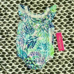 NWT Lilly Pulitzer Baby Onesie Blue Palm Print